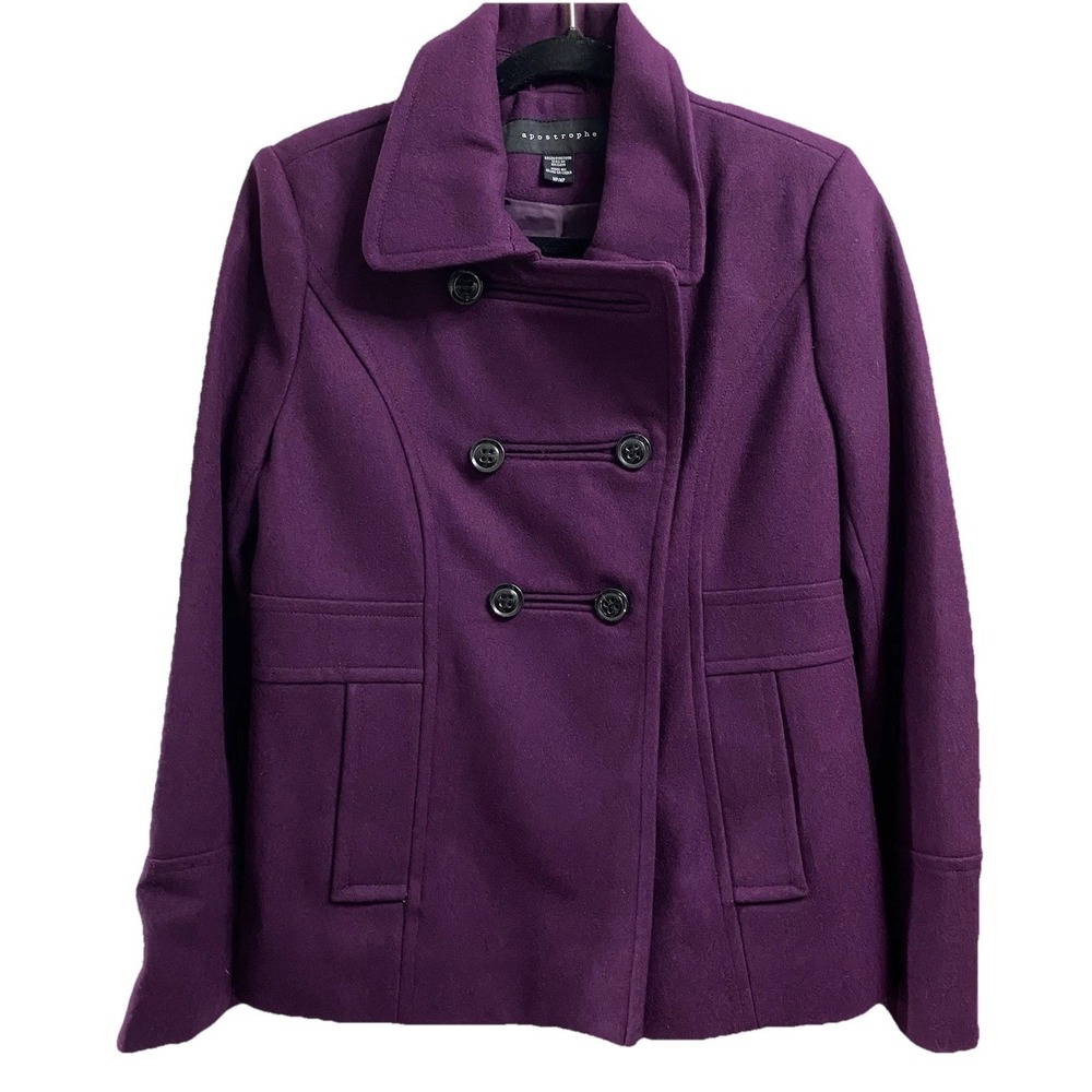 APOSTROPHE Women's 70% Wool Purple Dress Peacoat Removable Hood Sz. MP Coat NWT